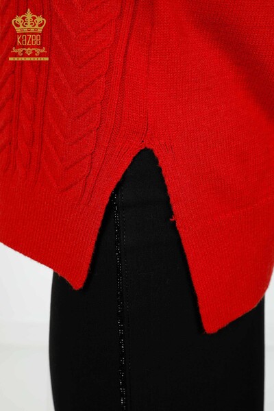 Großhandel Damen Pullover Schulter Kristall Stein bestickt rot-30097 / KAZEE - Thumbnail