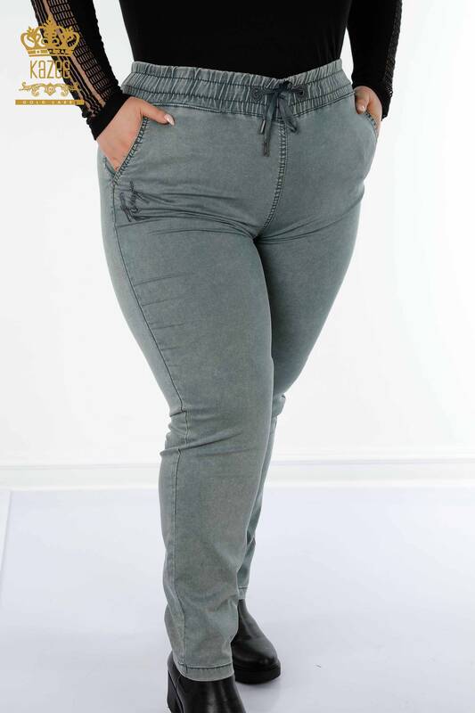 Großhandel Damenhose mit elastischem Bund - Kazee Geschrieben - Khaki - 3502 | KAZEE