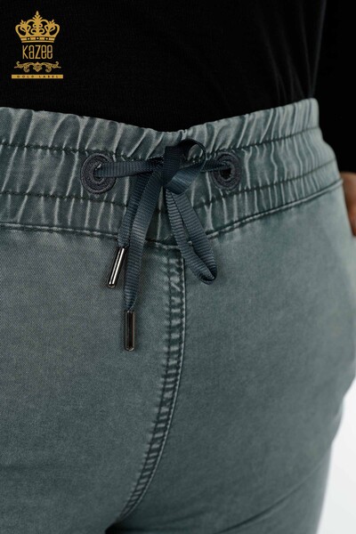 Großhandel Damenhose mit elastischem Bund - Kazee Geschrieben - Khaki - 3502 | KAZEE - Thumbnail