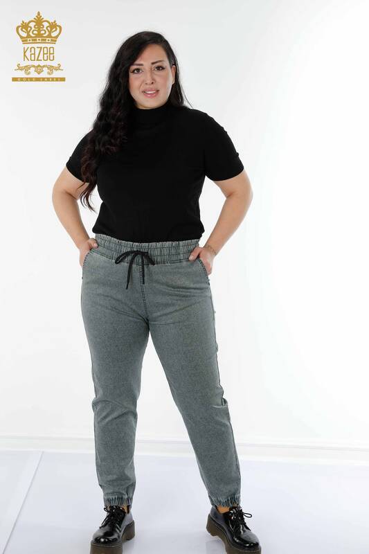 Großhandel Damenhose mit elastischem Bund - Taschen - Khaki - 3501 | KAZEE