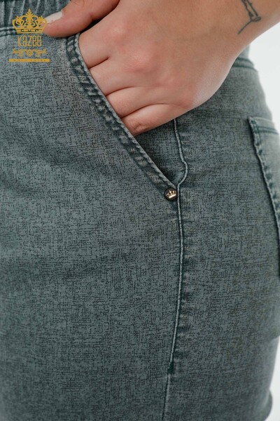 Großhandel Damenhose mit elastischem Bund - Taschen - Khaki - 3501 | KAZEE - Thumbnail