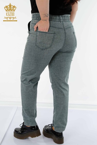 Großhandel Damenhose mit elastischem Bund - Taschen - Khaki - 3501 | KAZEE - Thumbnail