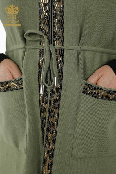 Großhandel Damenweste - Leopard Stein bestickt - Khaki - 30261 | KAZEE - Thumbnail