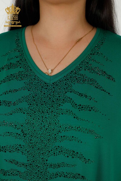 Großhandel Damen Bluse - Steinbestickt - Grün - 79321 | KAZEE - 4