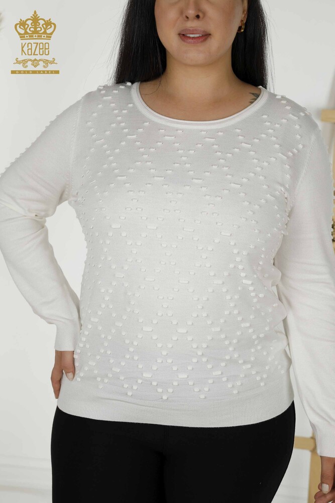 Großhandel für Damen-Strickpullover – Rundhalsausschnitt – Ecru – 30408 | KAZEE - 2