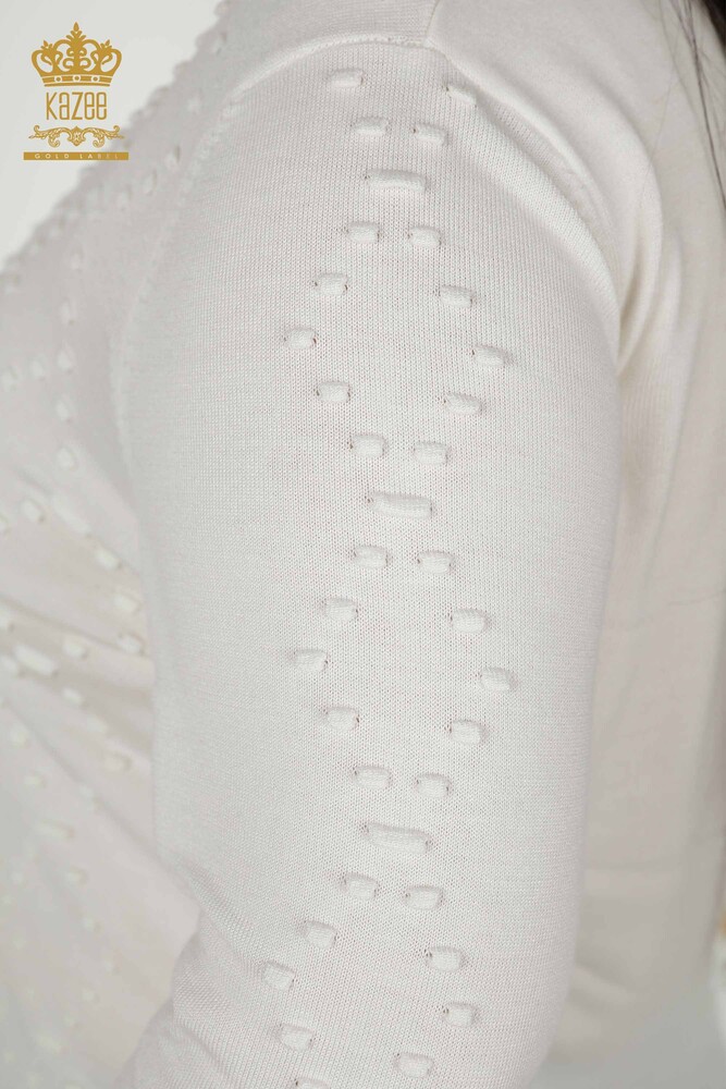 Großhandel für Damen-Strickpullover – Rundhalsausschnitt – Ecru – 30408 | KAZEE - 6