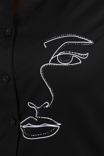 Großhandel für Damenhemden – Gesicht bedruckt – bestickte Steine ​​– 20094 | KAZEE - Thumbnail