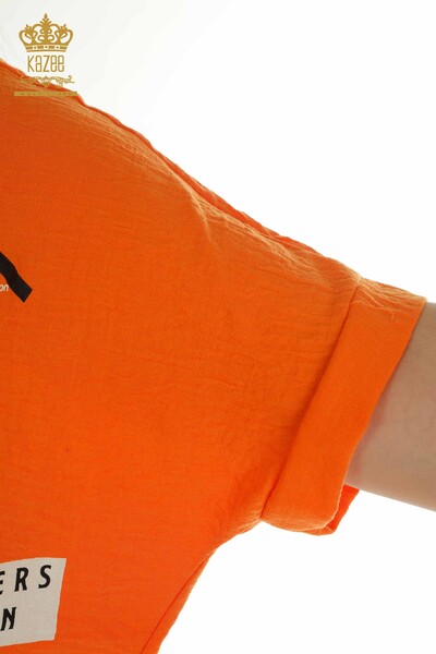Großhandel Zweiteiliger Damen Anzug im - Mit Text detail - Orange - 2402-231038 | S&M - Thumbnail