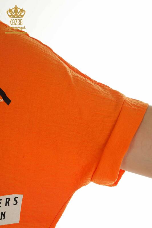 Großhandel Zweiteiliger Damen Anzug im - Mit Text detail - Orange - 2402-231038 | S&M