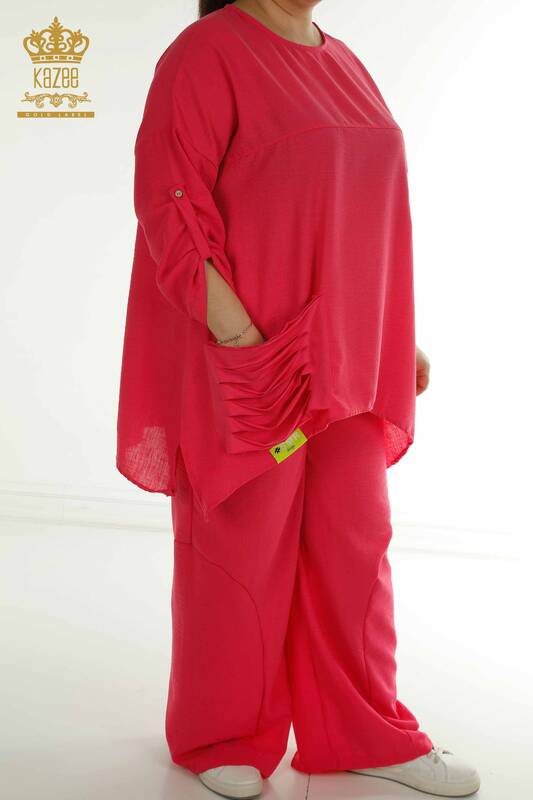 Großhandel Zweiteiliger Damen Anzug im - Taschen details - Fuchsia - 2402-211031 | S&M