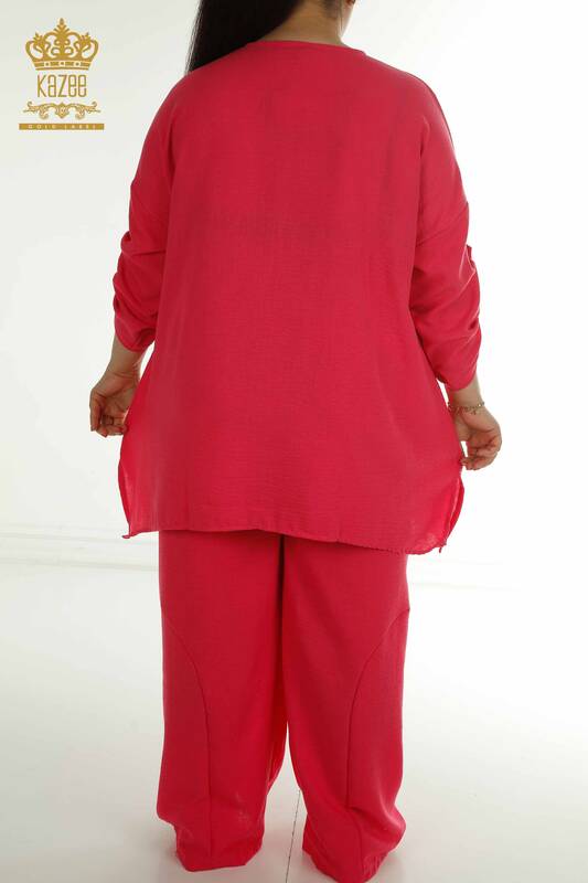 Großhandel Zweiteiliger Damen Anzug im - Taschen details - Fuchsia - 2402-211031 | S&M