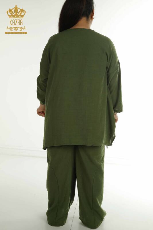 Großhandel Zweiteiliger Damen Anzug im - Taschen Details - Khaki - 2402-211031 | S&M