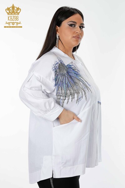 Grossiste Chemise Femme Motif Blanc Avec Poche - 20197 | KAZEE - Thumbnail