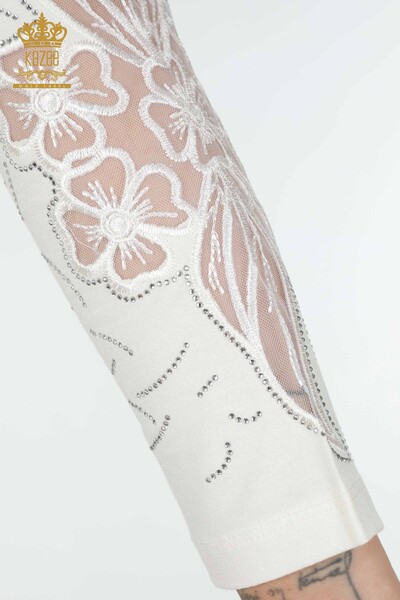 Grossiste Chemisier Femme Motif Floral Ecru - 77950 | KAZEE - 5