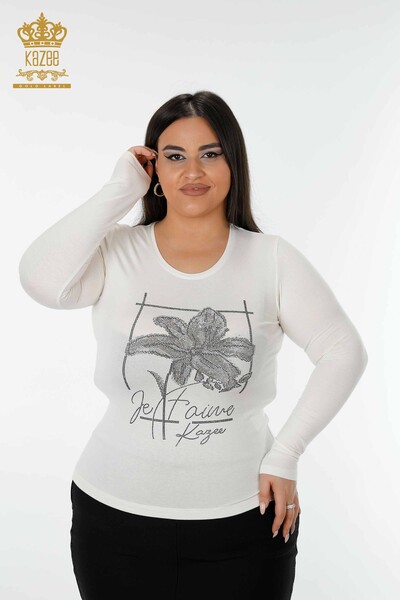 Grossiste Chemisier Femme Motif Floral Ecru - 79014 | KAZEE 