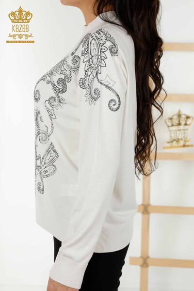 Grossiste Pull Femme - Cristal Pierre Brodée - Ecru - 30013 | KAZEE - 6