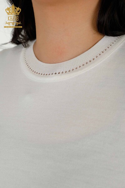 Grossiste Pull Tricot Femme - Modèle Américain - Ecru - 30389 | KAZEE - Thumbnail
