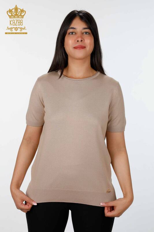 Grossiste Tricot Femme Basic Manches Courtes Col Rond Viscose - 16271 | KAZEE