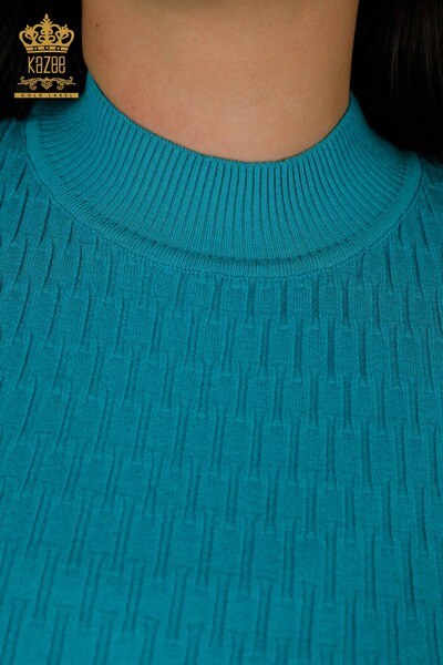 Grossiste Pull Femme - Col Montant - Turquoise - 30338 | KAZEE - Thumbnail