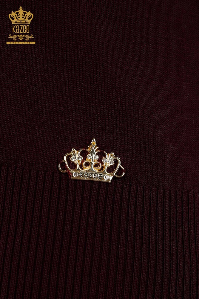 Grossiste Pull Femme - Col Montant - Viscose - Prune - 16168 | KAZEE - 5