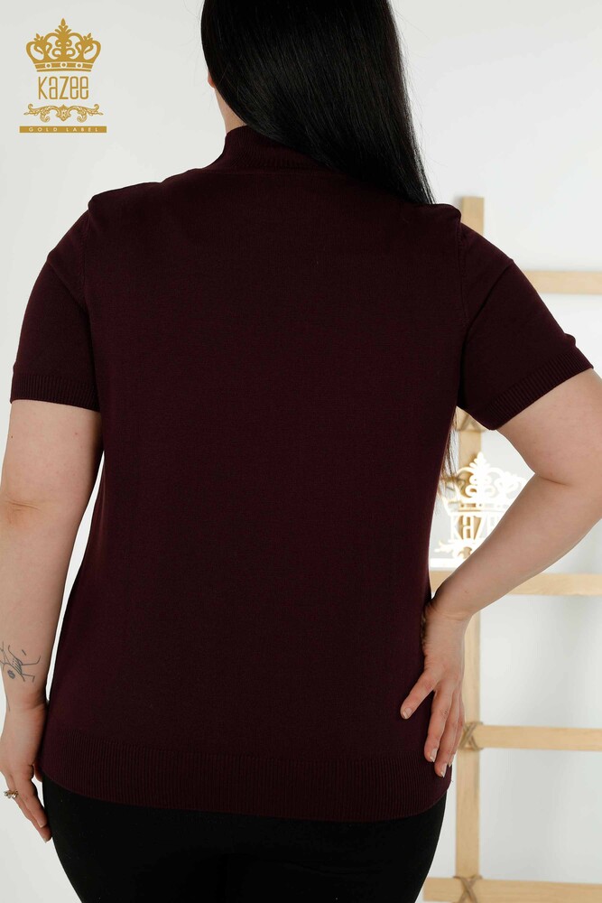 Grossiste Pull Femme - Col Montant - Viscose - Prune - 16168 | KAZEE - 6