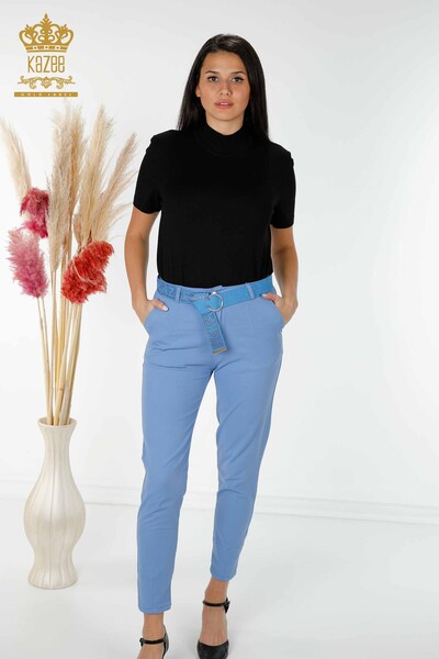 Grossiste Jeans Femme Avec Ceinture Poche Bleu - 3498 | KAZEE 