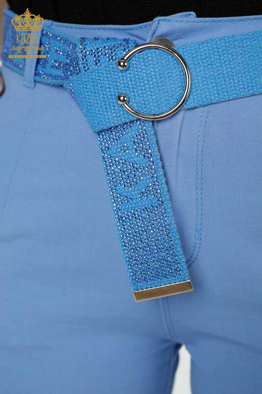 Grossiste Jeans Femme Avec Ceinture Poche Bleu - 3498 | KAZEE