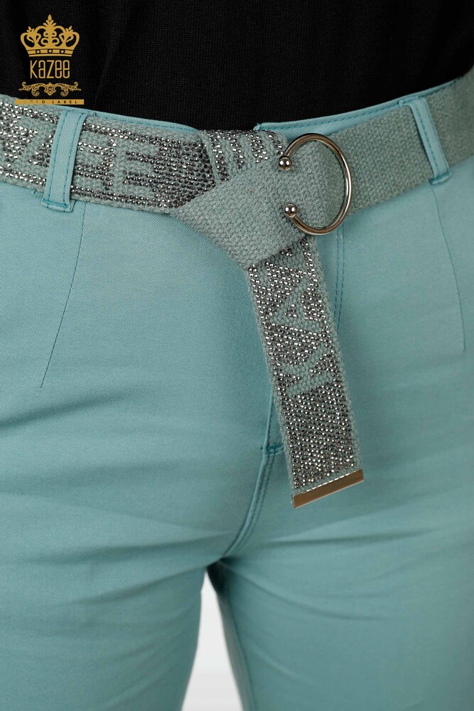 Grossiste Pantalon Denim Femme Avec Poche Ceinture Menthe - 3498 | KAZEE - 6