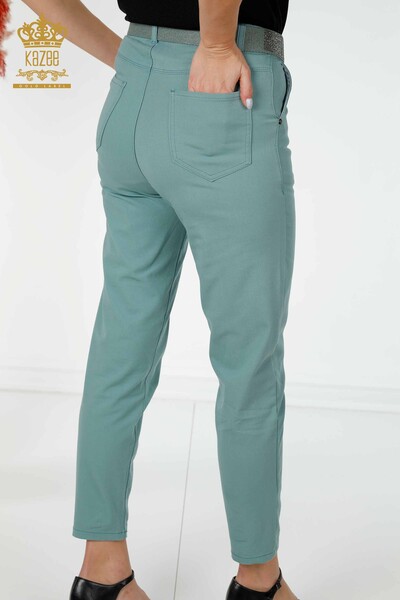 Grossiste Pantalon Denim Femme Avec Poche Ceinture Menthe - 3498 | KAZEE - 7