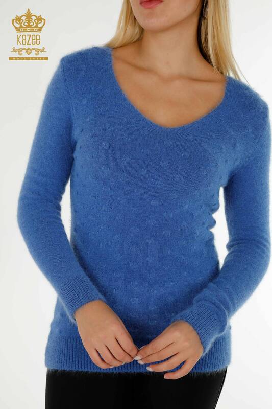 Grossiste Pull Femme Tricot Angora Bleu - 18474 | KAZEE