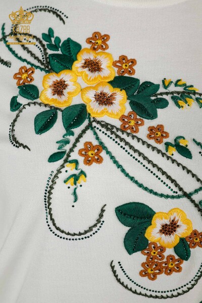 Grossiste Tricot Femme Motif Floral Ecru - 16811 | KAZEE - Thumbnail