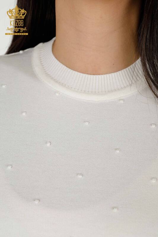 Grossiste Pull Tricot Femme - Modèle Américain - Ecru - 30131 | KAZEE