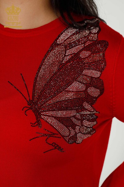 Grossiste Pull Femme - Motif Papillon - Rouge - 16958 | KAZEE - Thumbnail
