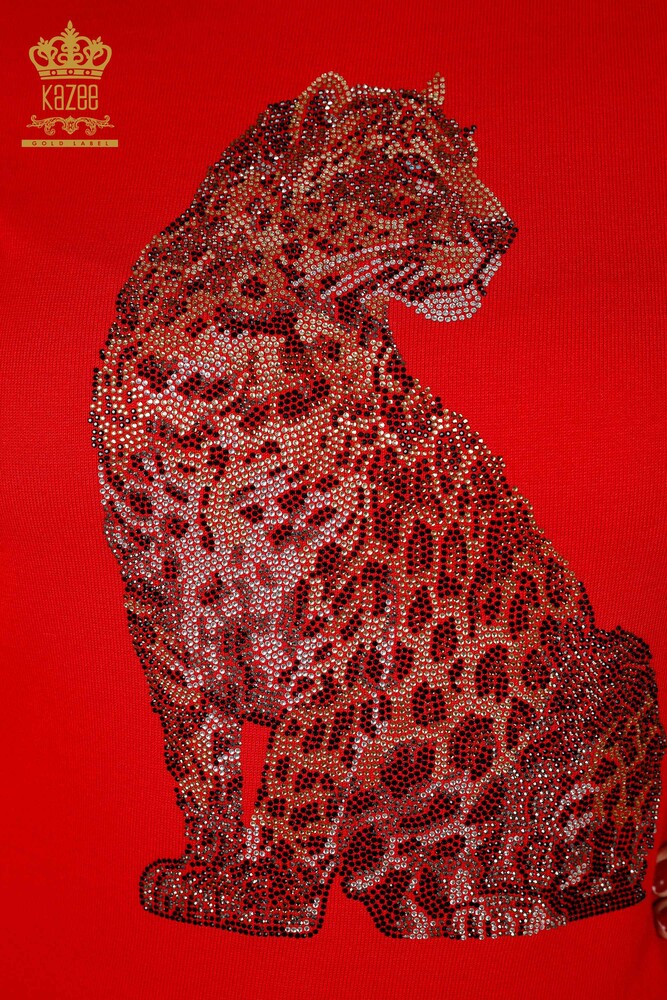 Grossiste Pull Femme Tricot Motif Tigre Rouge - 16999 | KAZEE - 3