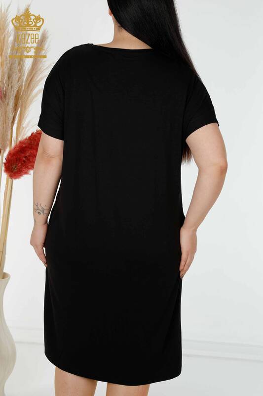 Grossiste Robe Femme Couleur Pierre Brodée Noir - 7771 | KAZEE