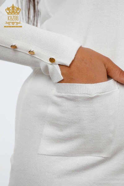 Vente en gros de tricots pour femmes cardigan col en V poche bouton de manchette détaillé - 15945 | KAZEE - Thumbnail