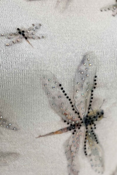 Vente en gros de tricots pour femmes impression numérique angora libellule détaillée - 18562 | KAZEE - Thumbnail