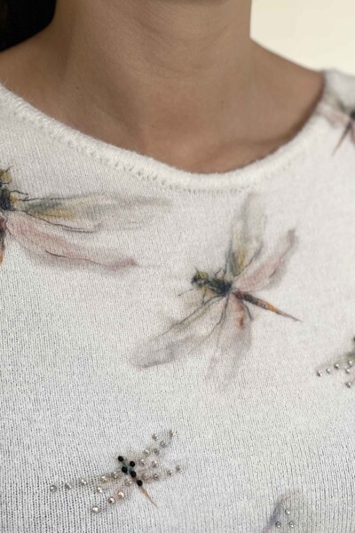 Vente en gros de tricots pour femmes impression numérique angora libellule détaillée - 18562 | KAZEE - Thumbnail