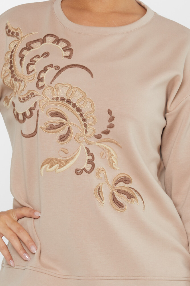 Hanorac Brodat Detaliu Fata cu Motiv Bej - 17782 | KAZEE (Set de 3 L-XL-2XL) - 3