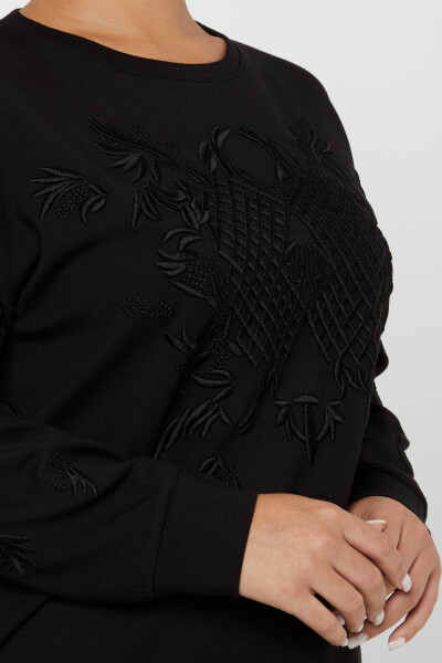 Hanorac brodat cu model maneca lunga negru - 17849 | KAZEE (Set de 3 L-XL-2XL) - 4