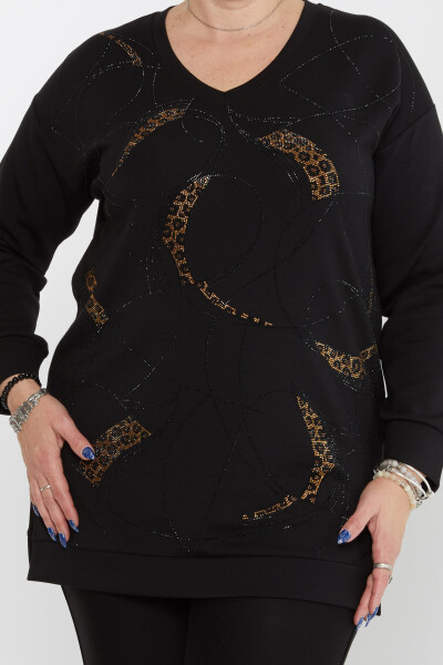 Hanorac colorat cu piatră brodat cu model leopard negru - 80099 | KAZEE (Set de 3 L-XL-2XL) - KAZEE (1)