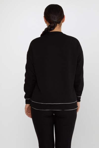 Hanorac cu margele cu piatra brodata cu model negru-argintiu - 2232 | KAZEE (Set de 3 L-XL-2XL) - 5