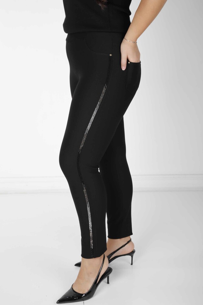 Hose mit Streifen und Steinstickerei in Schwarz - 3721 | KAZEE (4er-Set 36-38-40-42) - 2