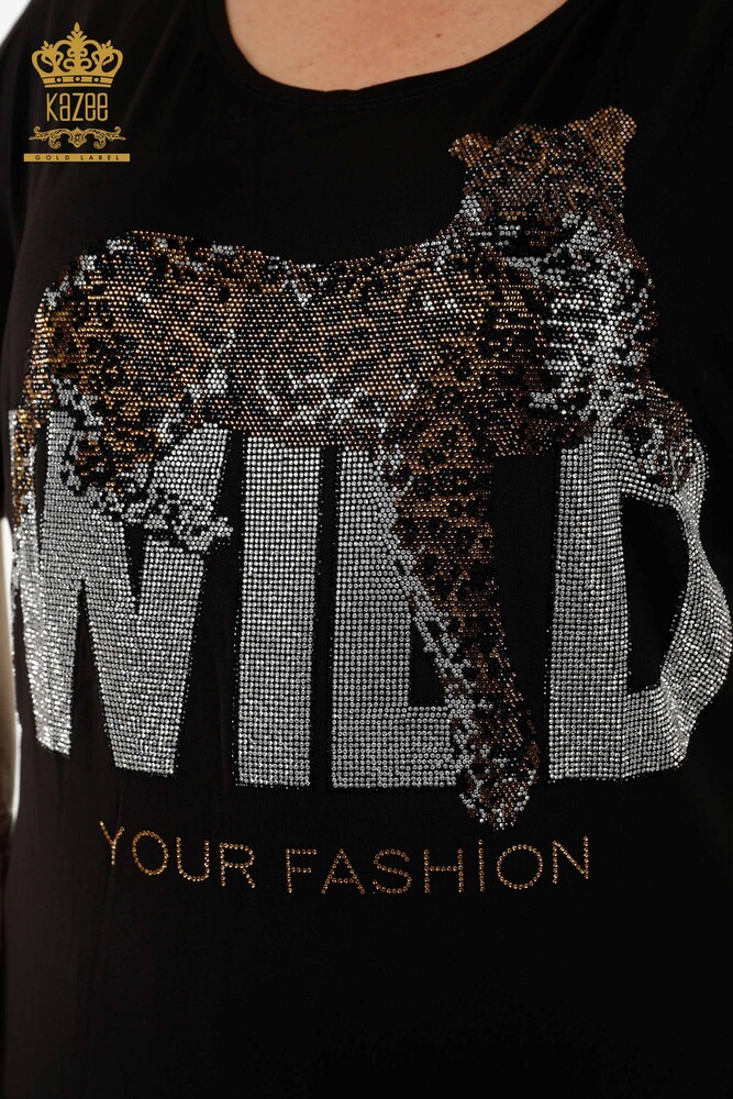 Hurtownia bluzek damskich z haftowanym kamieniem w kolorze czarnym - 77713 | KAZEE - 3