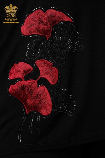 Hurtownia bluzek damskich z haftowanym kamieniem w kolorze czarnym - 78952 | KAZEE - Thumbnail