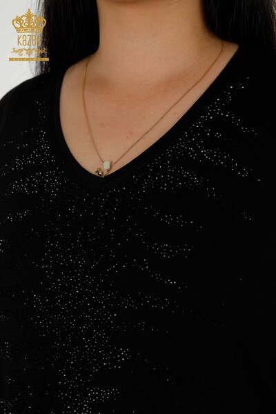 Hurtownia bluzek damskich z haftowanym kamieniem w kolorze czarnym - 79321 | KAZEE - Thumbnail