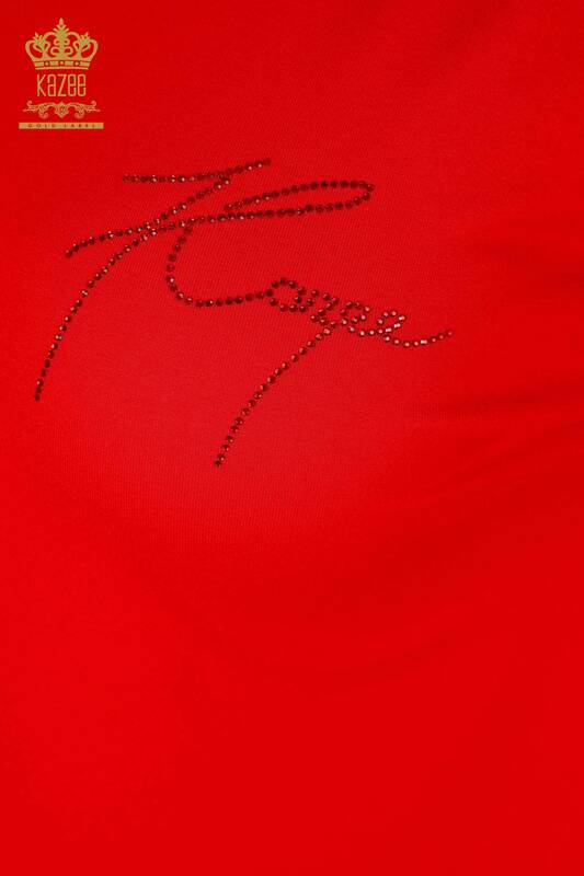 Hurtownia bluzek damskich z haftowanym kamieniem w kolorze czerwonym - 77870 | KAZEE