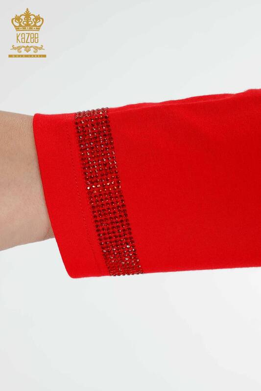Hurtownia bluzek damskich z haftowanym kamieniem w kolorze czerwonym - 77870 | KAZEE