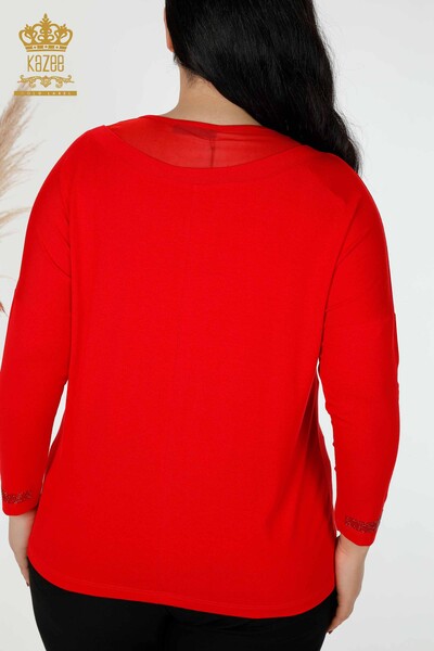 Hurtownia bluzek damskich z haftowanym kamieniem w kolorze czerwonym - 77870 | KAZEE - Thumbnail
