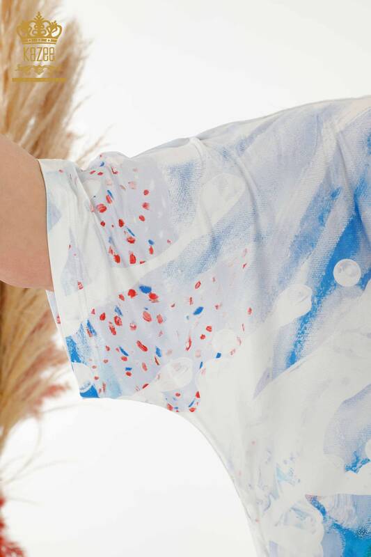 Hurtownia bluzek damskich z haftowanym kamieniem w kolorze niebieskim - 77000 | KAZEE